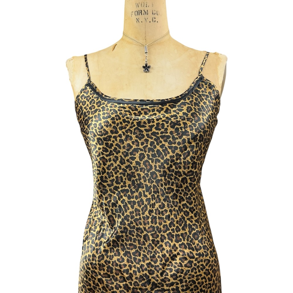 Y2K Leopard Slip Mini Dress Size L Ribbon Ties Hem 2000s Mcbling Indie Coquette - Picture 5 of 8